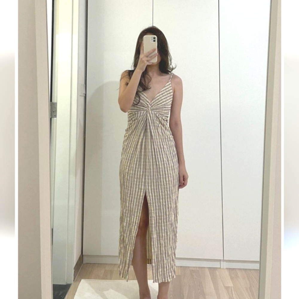 NWT Zara gingham seersucker twist front midi dress sundress cottagecore M 6 8 - Picture 9 of 13